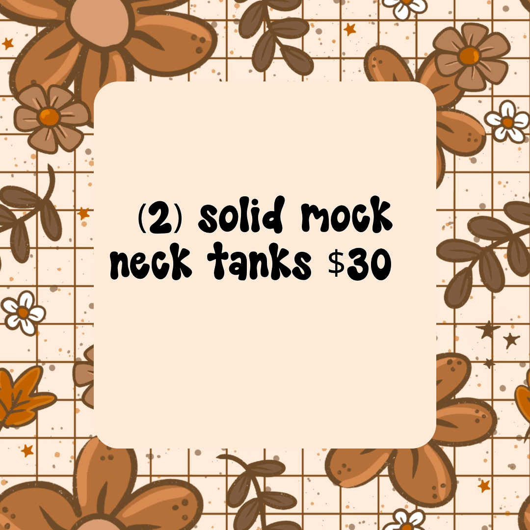 (2) solid mock neck tanks